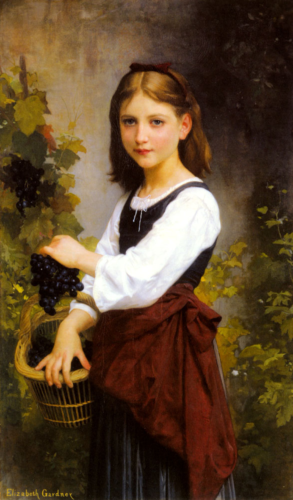 31st dec - Elizabeth Jane Gardner Bouguereau - Young Girl Holding a Basket of Grapes _detail_